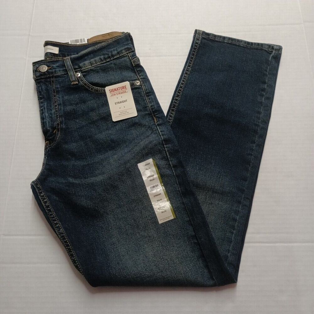 Signature By Levi Straight Jeans Men's 30x32 Blue Denim Cotton Super Flex